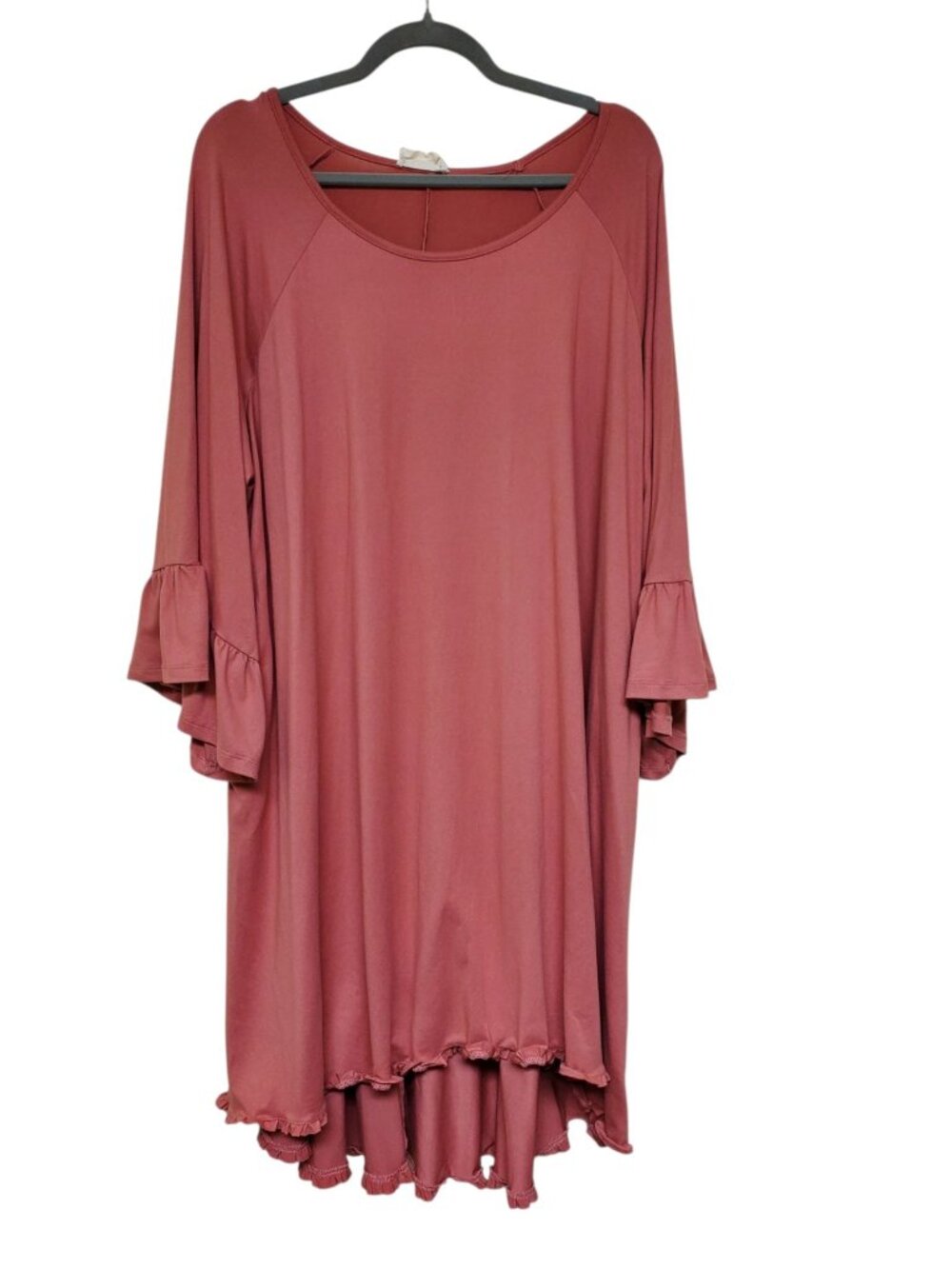 Ninexis Woman's Coral Melon Flared Sleeves Pullover Hi Low Casual Dress Plus 3X